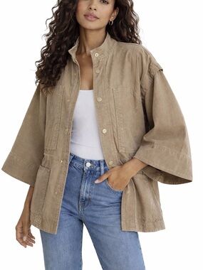 FRAME Le Machinist Tan Washed Cotton Utility Shacket Jacket Women’s M